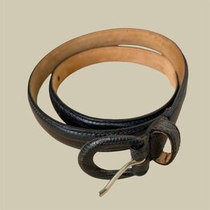 Talbots Navy Blue Lizard Embossed‎ Leather Belt Made in Italy Size S Preppy